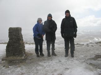 Sue, John and Donald on the frozen summit, 2013