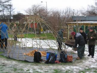 Building a willow structure at a school